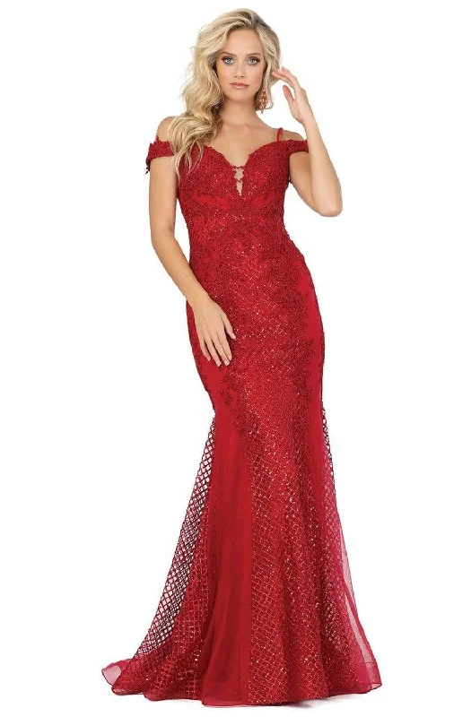 Dancing Queen - 2995 Off Shoulder Deep V-Neck Lace Sequins Prom Gown Luxury party dresses