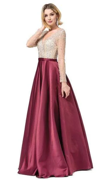 Dancing Queen - Long Sleeve Beaded High Slit Satin Dress 2840 - 1 pc Burgundy In Size 2XL Available Must-have maxi dresses for this season