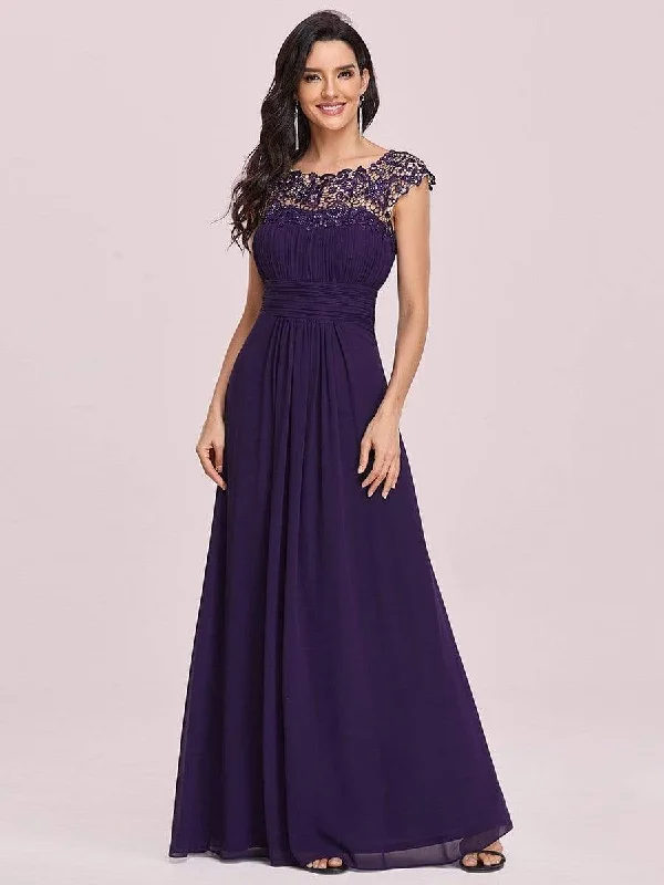 Elegant Maxi Long Lace Cap Sleeve Bridesmaid Dress Best maxi dresses for date night