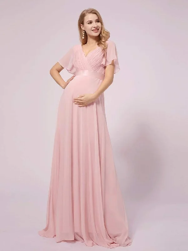 Empire Bodice Pleated Maxi Bump Friendly Dress with Sleeves Expensive maxi dresses