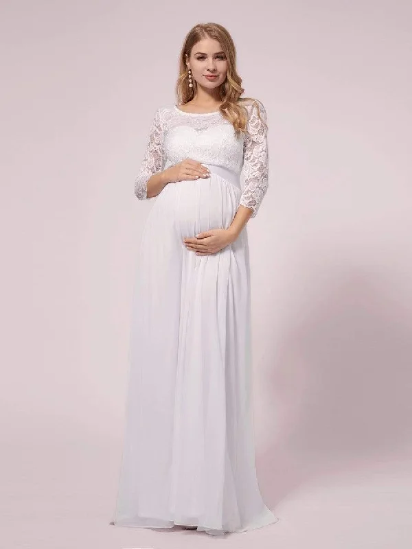 Full-sleeves Lace Bodice Maxi Maternity Dress Budget-friendly maxi dresses