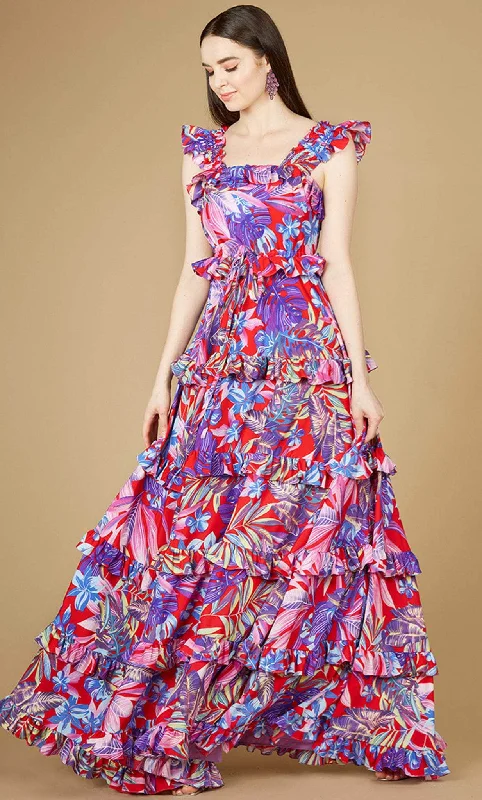 Lara Dresses 29271 - Ruffled Print Maxi Dress Long sleeve maxi dresses