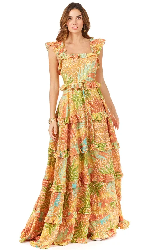 Lara Dresses 29280 - Tiered Floral Maxi Dress Silk maxi dresses