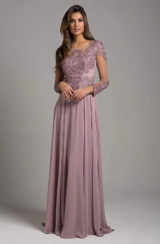 Lara Dresses - Sheer Long Sleeve Chiffon A-Line Dress 29921 - 2 pcs Mauve In Size 6 and 14 Available Tiered maxi dresses