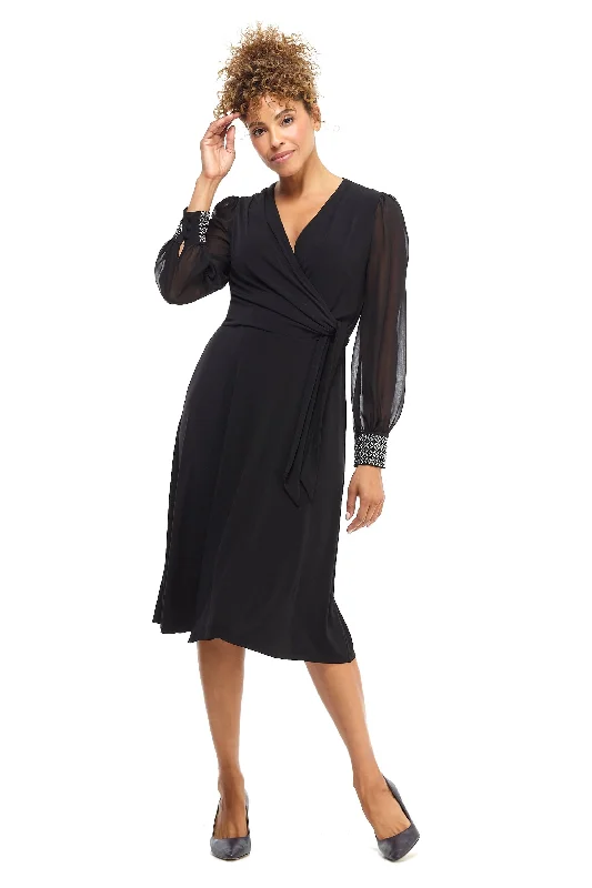 London Times - T4547M V-Neck Long Sleeves A-Line Dress Best maxi dresses for elegant looks