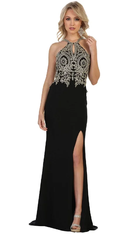 May Queen MQ1568  - Embellished Halter Sheath Evening Gown Plus size party dresses