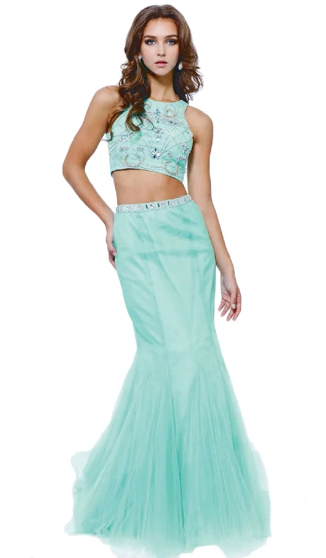 Nox Anabel - 8156 Embellished Halter Crop-Top Two Piece Evening Gown Trendy party dresses under $50