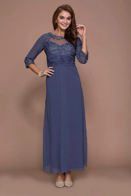 Nox Anabel - Quarter Length Sleeves Empire Long Dress 5101 - 1 pc Steel in Size L Available Best maxi dresses for hourglass body shape