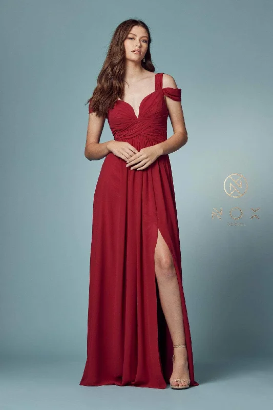 Nox Anabel - Y277P Cold Shoulder V Neckline A-Line High Slit Gown Urban Outfitters party dresses