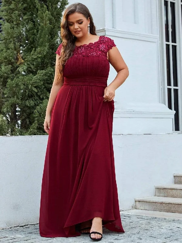 Plus Size Elegant Maxi Long Lace Cap Sleeve Bridesmaid Dress Best maxi dresses for summer vacation