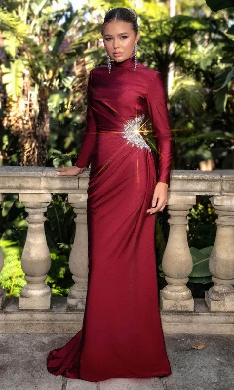 Portia and Scarlett PS24740 - Long Sleeve High Neck Prom Dress Red carpet maxi dresses