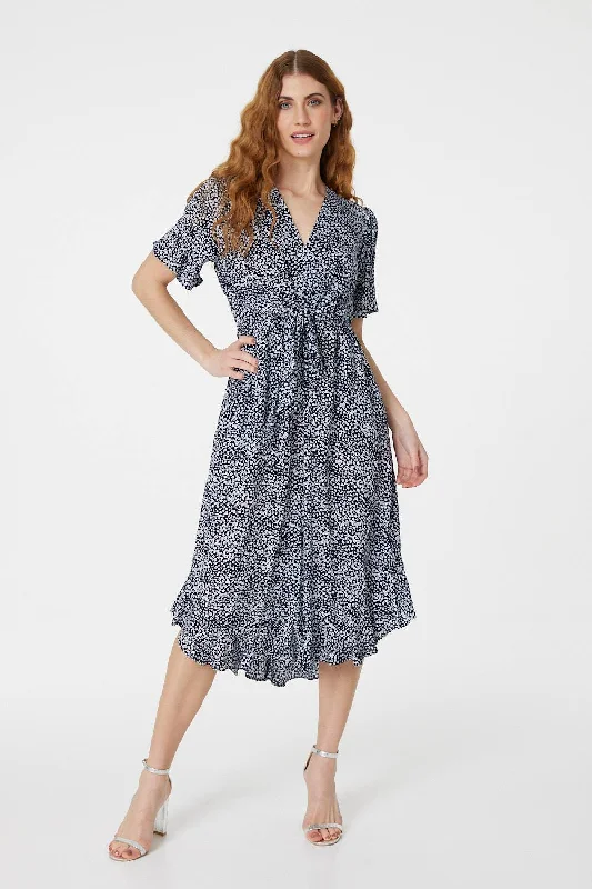 Ditsy Print Tie Front Tea Dress Birthday floral dresses