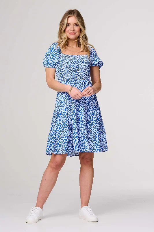 Heart Print Knee Length Smock Dress Cheap floral dresses