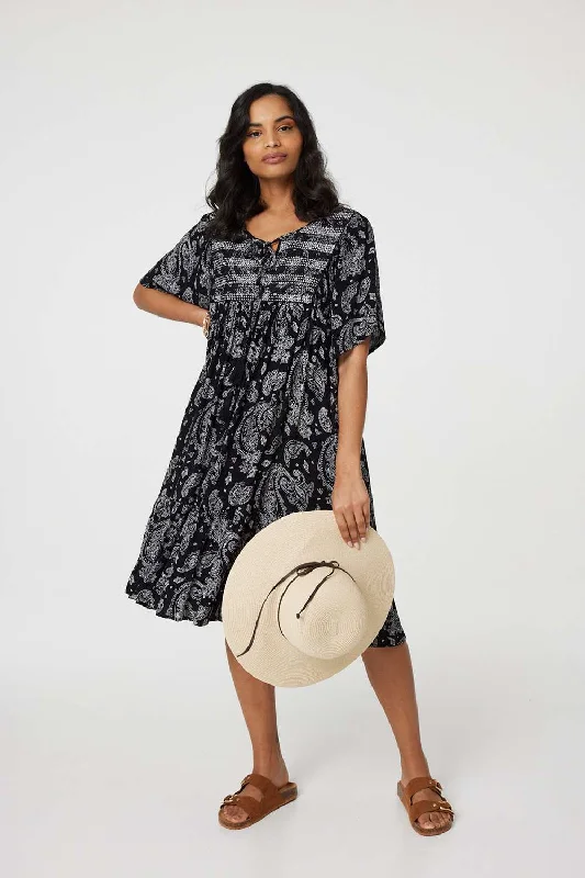 Paisley Print Keyhole Neck Relaxed Dress Wedding guest floral dresses