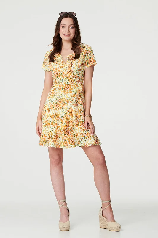 Floral Print Ruffle Wrap Dress Luxury floral dresses