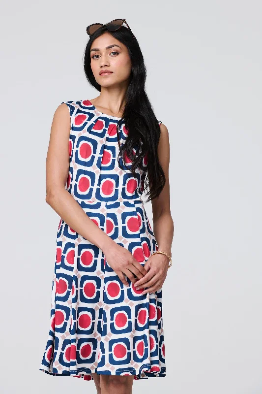 Abstract Print Sleeveless Knee Length Dress Ruffled floral dresses