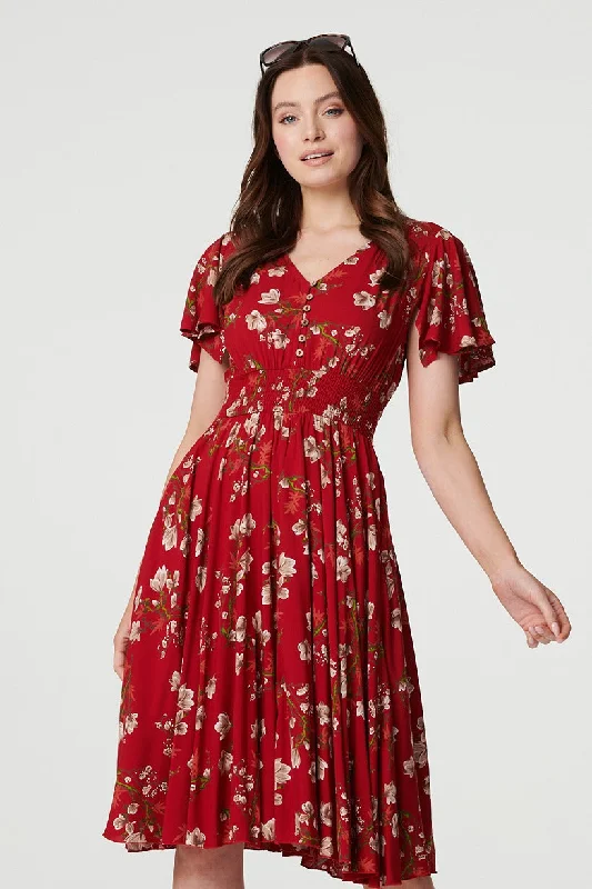 Floral Angel Sleeve Short Dress Floral dresses under $100