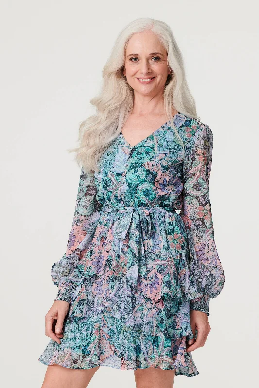 Printed Layered Hem Short Dress Must-have floral dresses for this season