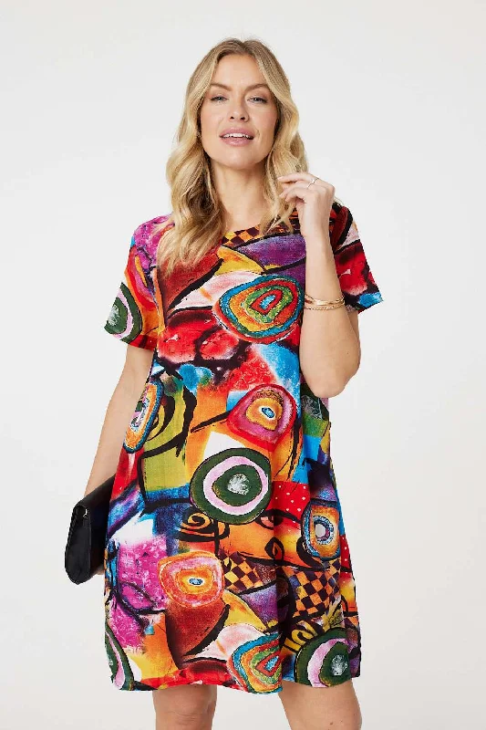 Abstract Print Relaxed Dress Mini floral dresses