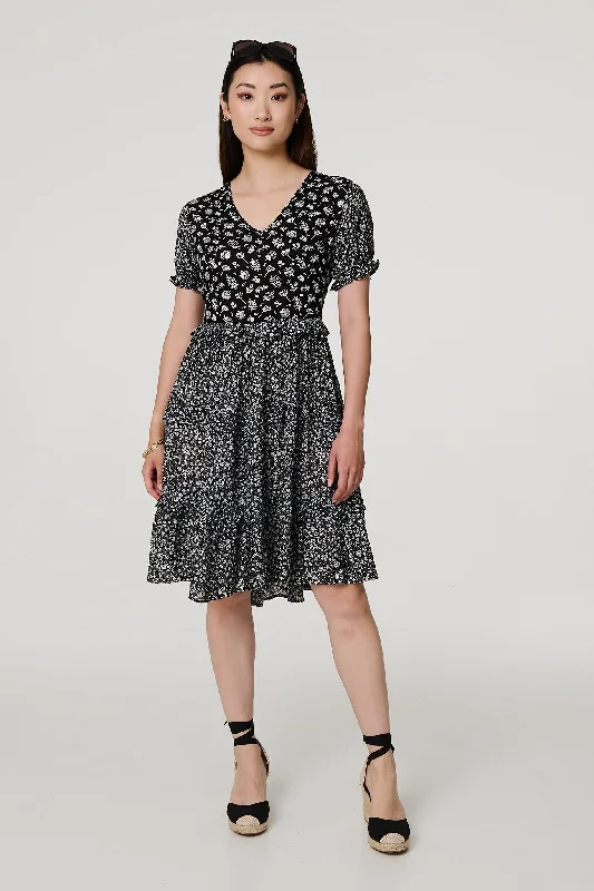 Floral Short Sleeve Tiered Skater Dress ASOS floral dresses