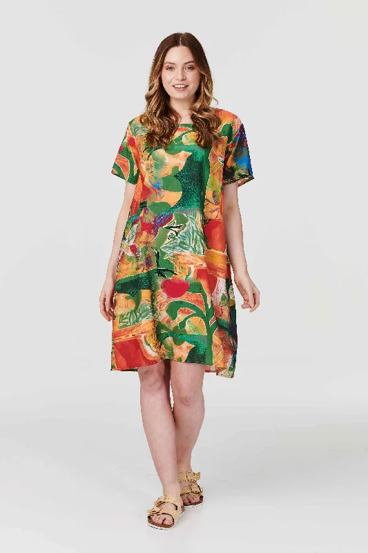 Abstract Print Tunic Dress A-line floral dresses