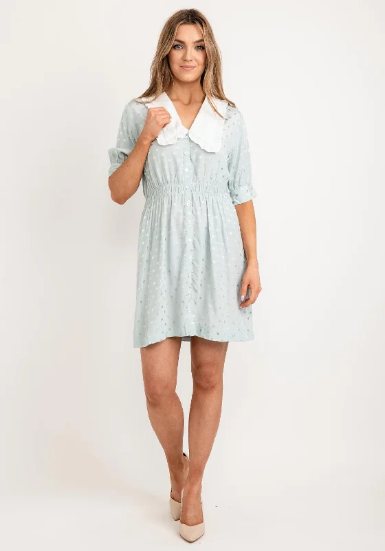 Jovonna Ana Chelsea Collar Dotted Mini Dress, Sage Button-front Mini Skirt