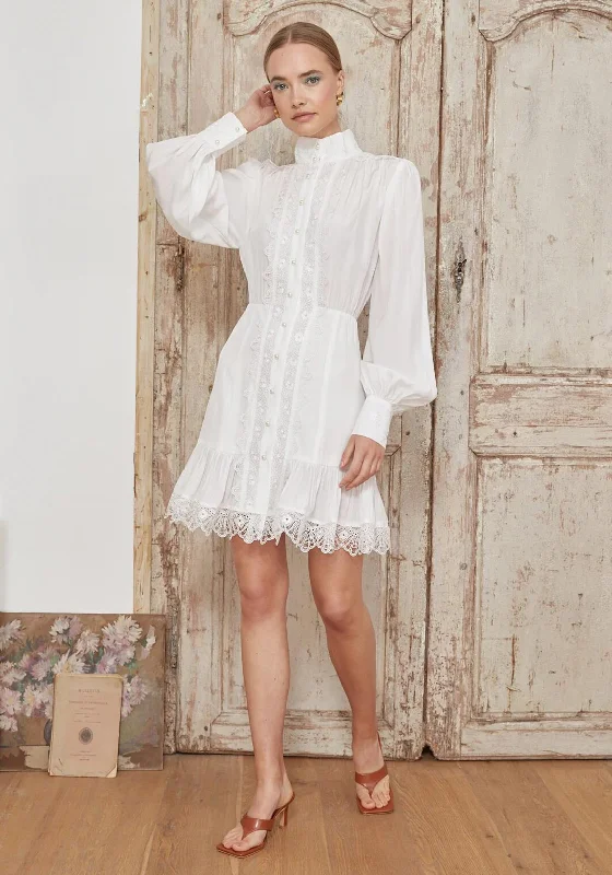 Jovonna Leone Lace Mini Shirt Dress, White Casual Summer Skirt