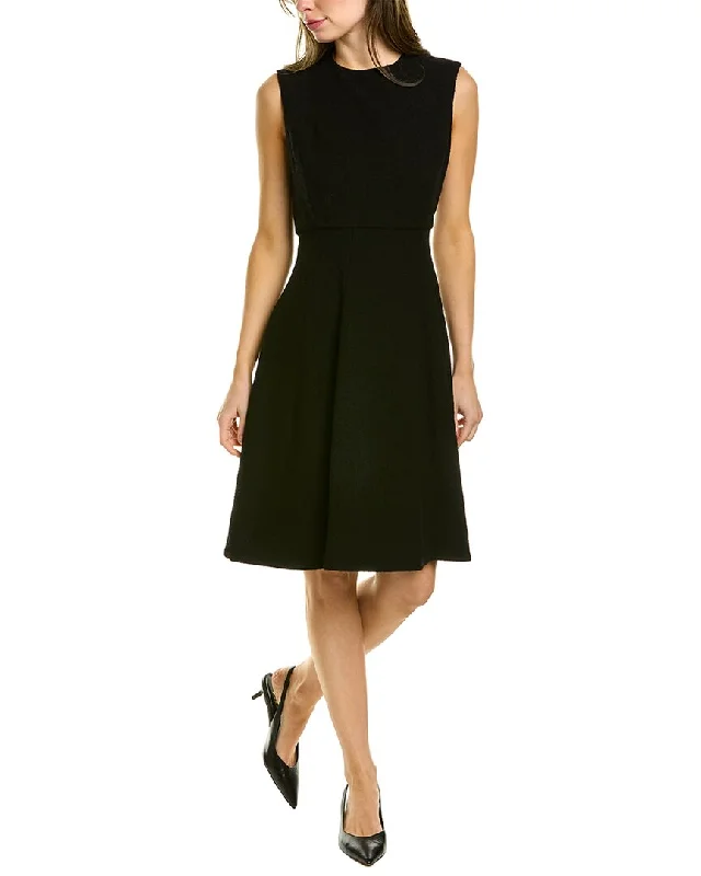 Oscar de la Renta Mini Wool-Blend Boucle Dress Soft Leather Skirt