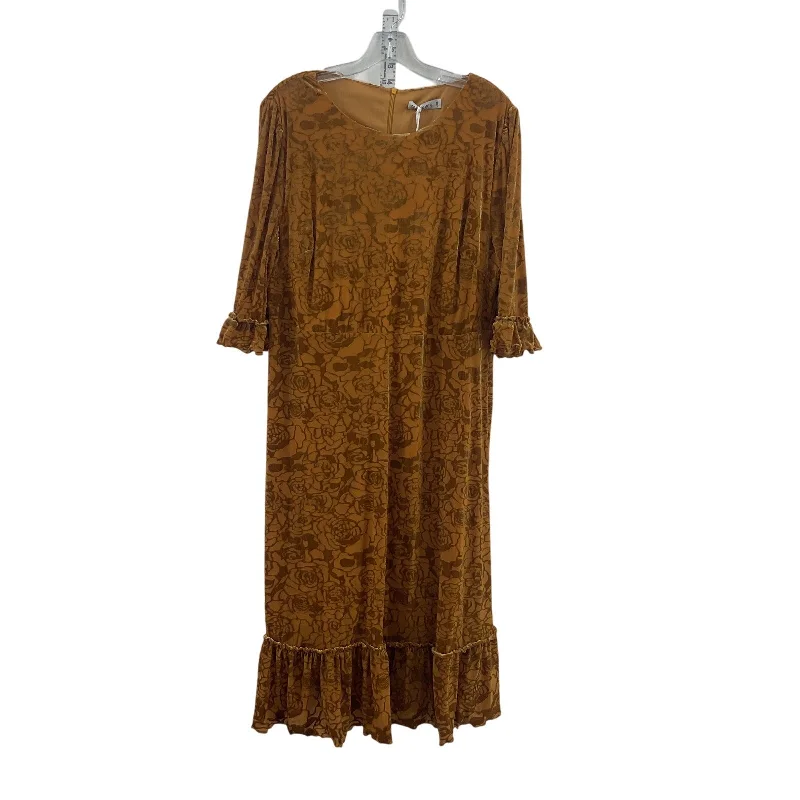 Grace Karin Brown Women's Velvet Burnout Long Shift Dress 2XL Plus New With Tags Pleated A-line Skirt