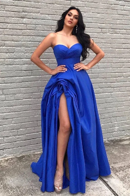 Sexy Royal Blue Long Formal Dress with Slit Soft Flow Maxi