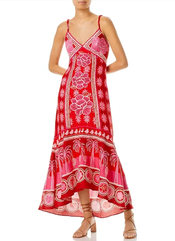 Summer Sunrise Red Maxi Dress In Red Multi Casual Long Skirt