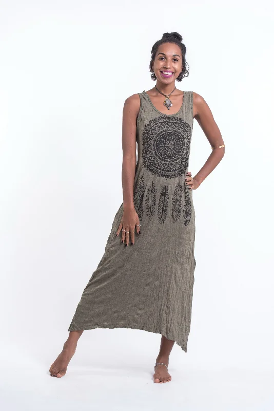 Womens Dreamcatcher Long Tank Dress in Green Maxi Skirt Trend