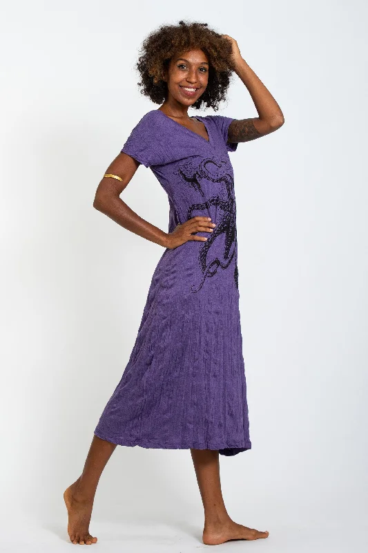 Womens Octopus V Neck Long Dress in Purple Maxi Skirt Dress