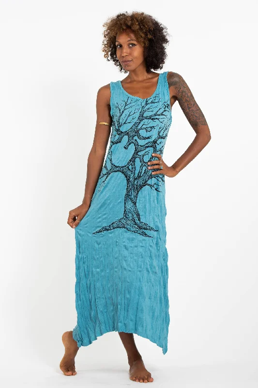 Womens Om Tree Long Tank Dress in Turquoise Maxi Skirt Look