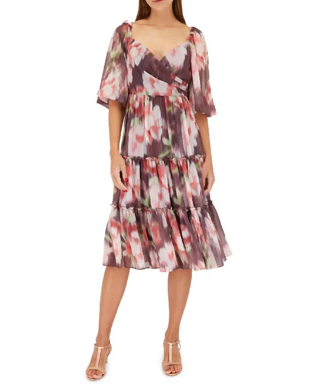 Jamie Ikat Floral Print Midi Dress In Grape Slim Fit Midi