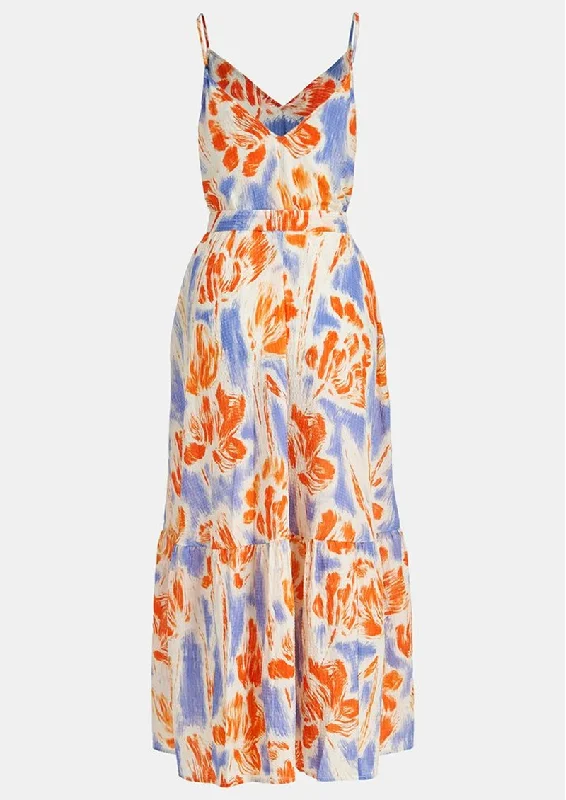 Essentiel Antwerp Women's Demerald Belted Light Blue Orange Midi Dress Tulle Midi Skirt