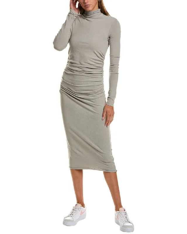 James Perse Jersey Ruched Turtleneck Midi Dress Elegant Midi Skirt